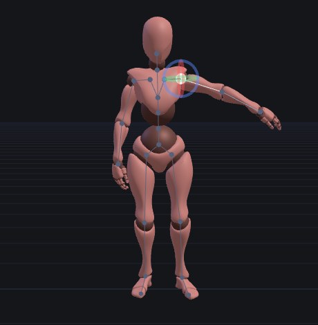 A humanoid with its IK skeleton visible, one arm being raised